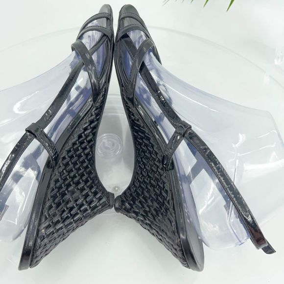 Prada Sandals Women's Size 41 11 Black Leather Wedge Woven Slingback Vintage Y2K - Picture 8 of 15